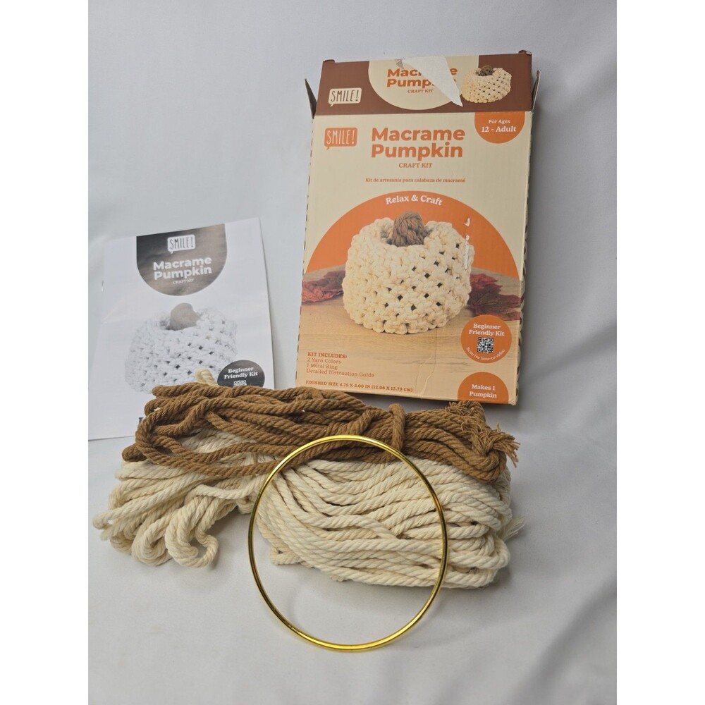 Boho Cottagecore 70's MACRAME Pumpkin Craft Kit by ALDI "4.75 X 5.00" OPEN BOX